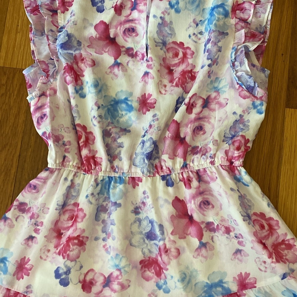 NWT BB Dakota Steve Madden Woman Pink & Blue Floral Printed Ruffle Dress Size S