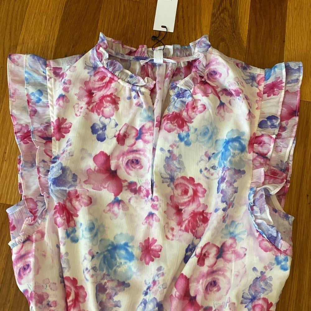 NWT BB Dakota Steve Madden Woman Pink & Blue Floral Printed Ruffle Dress Size S