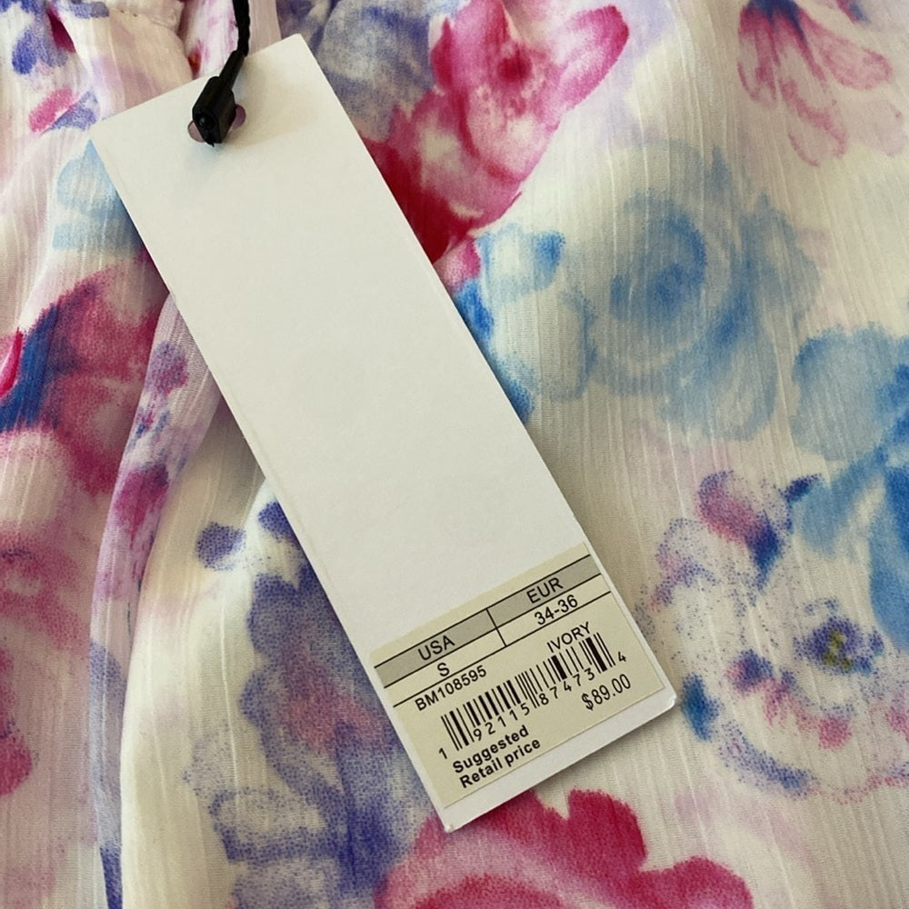 NWT BB Dakota Steve Madden Woman Pink & Blue Floral Printed Ruffle Dress Size S