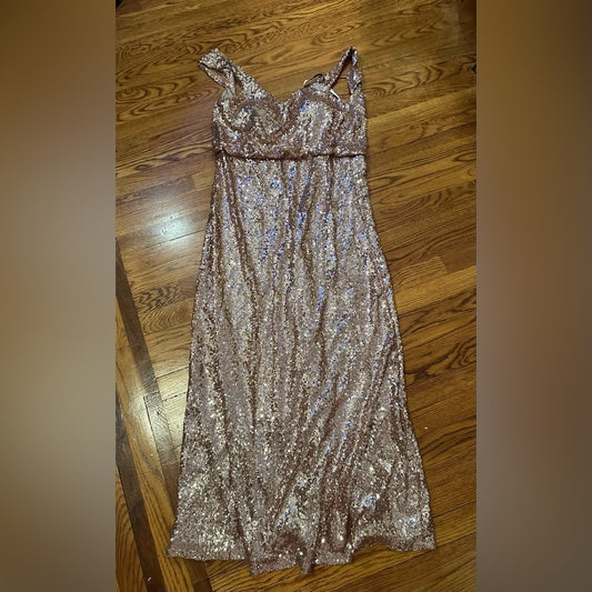 Jenny Yoo Collection Gold Sparkly Maxi Dress Size 12