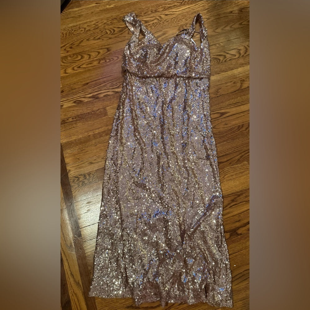 Jenny Yoo Collection Gold Sparkly Maxi Dress Size 12