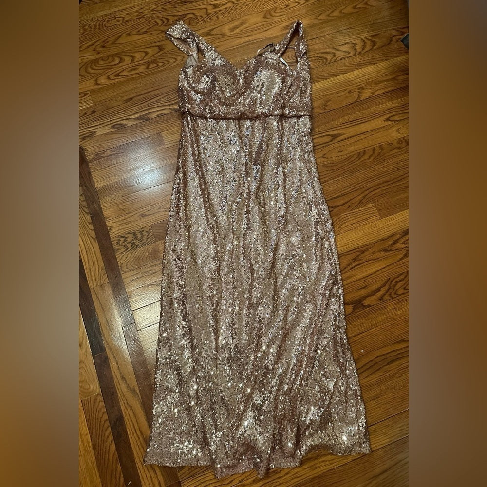 Jenny Yoo Collection Gold Sparkly Maxi Dress Size 12