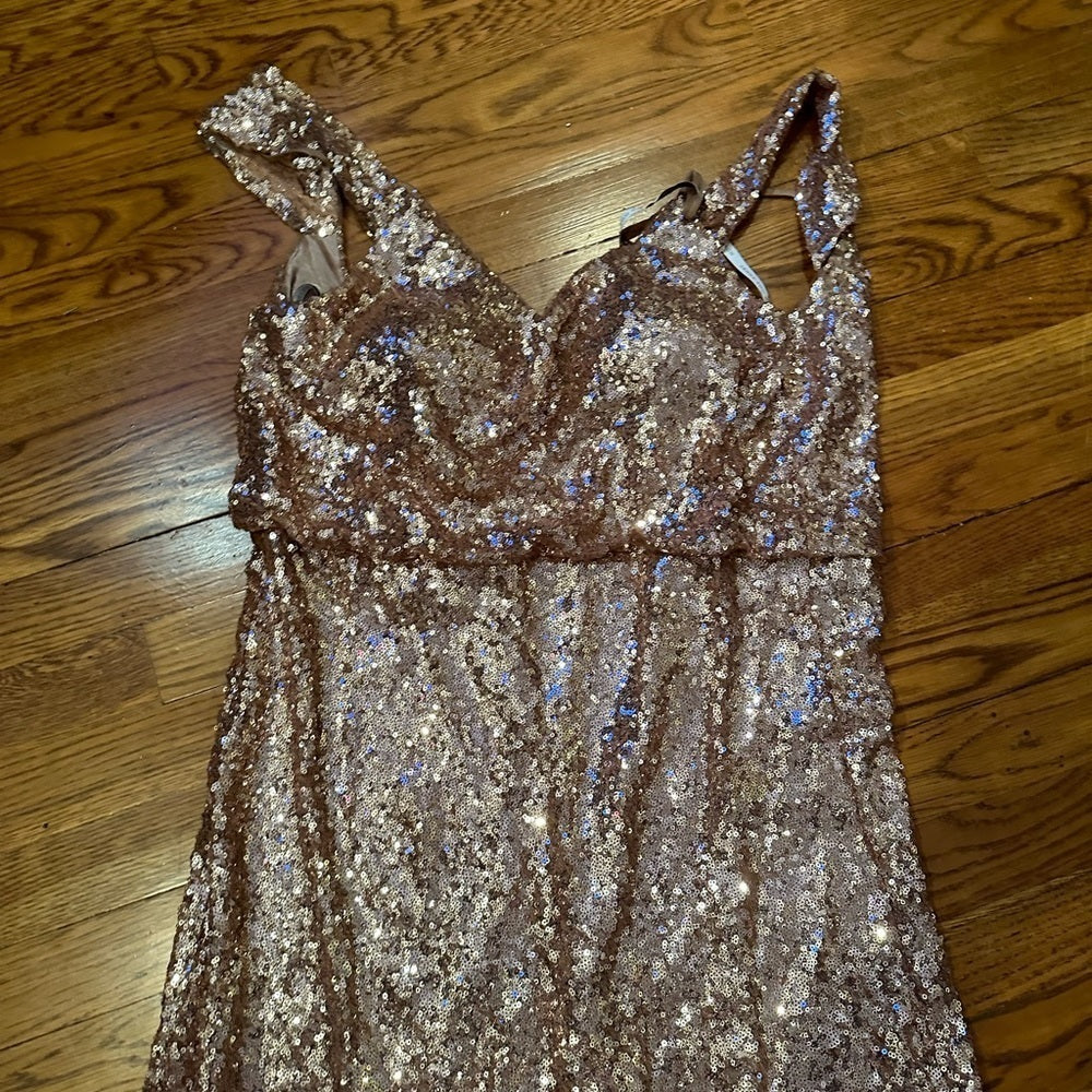Jenny Yoo Collection Gold Sparkly Maxi Dress Size 12
