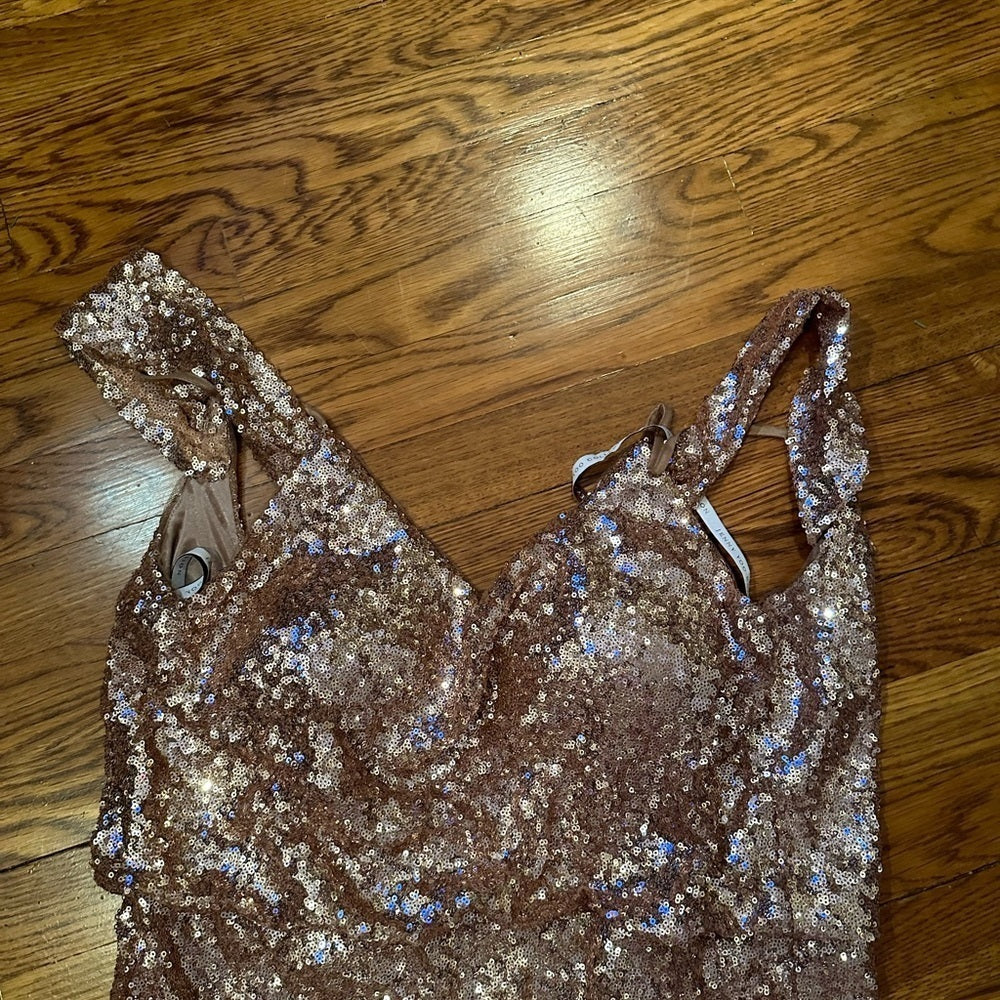 Jenny Yoo Collection Gold Sparkly Maxi Dress Size 12