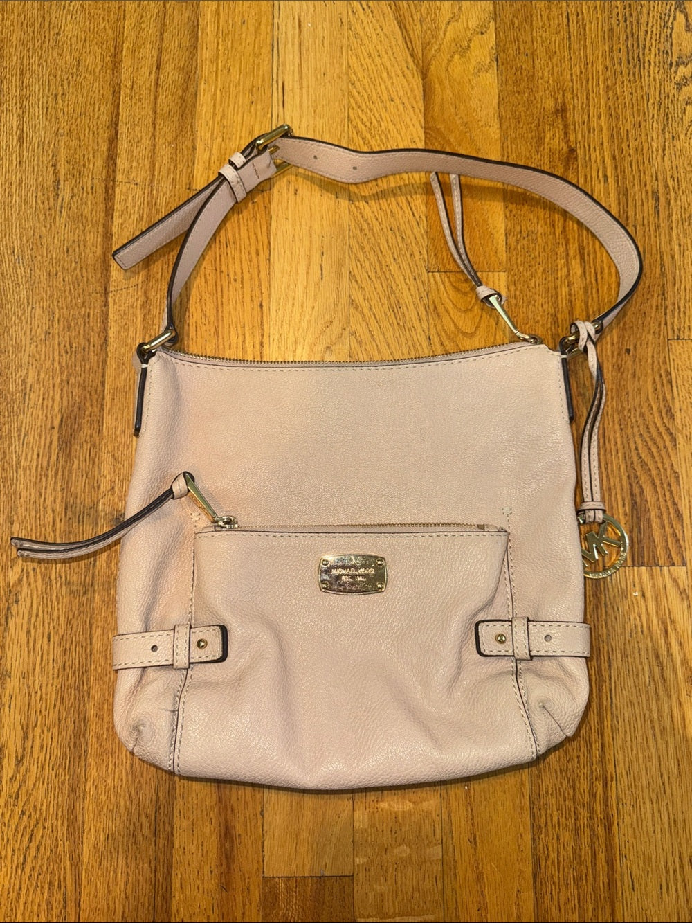 Michael Kors Blush Leather Shoulder Bag with Gold Hardware