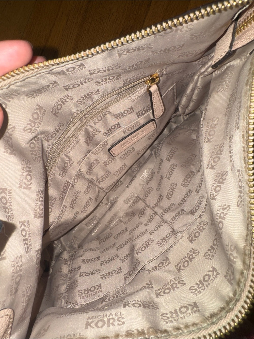 Michael Kors Blush Leather Shoulder Bag with Gold Hardware