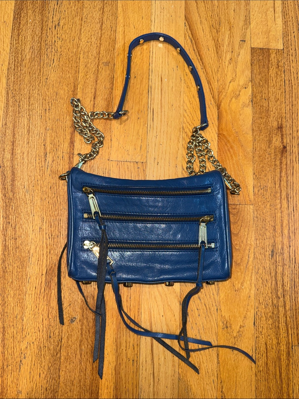 Rebecca Minkoff Blue Leather Crossbody Bag with Gold Chain