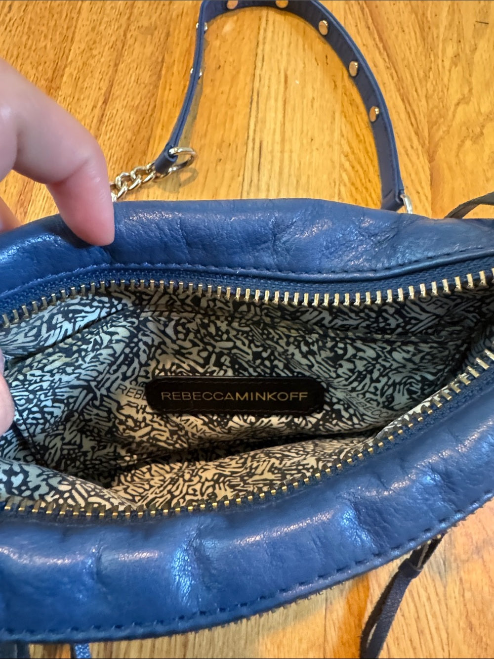 Rebecca Minkoff Blue Leather Crossbody Bag with Gold Chain