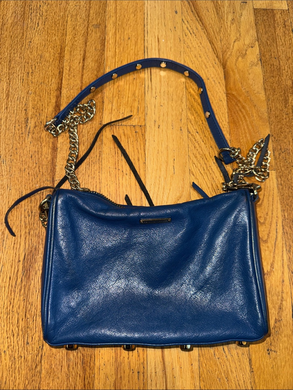 Rebecca Minkoff Blue Leather Crossbody Bag with Gold Chain