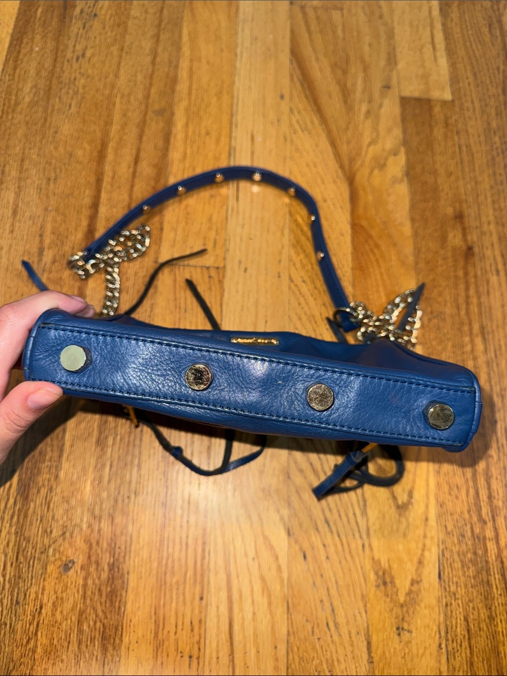 Rebecca Minkoff Blue Leather Crossbody Bag with Gold Chain