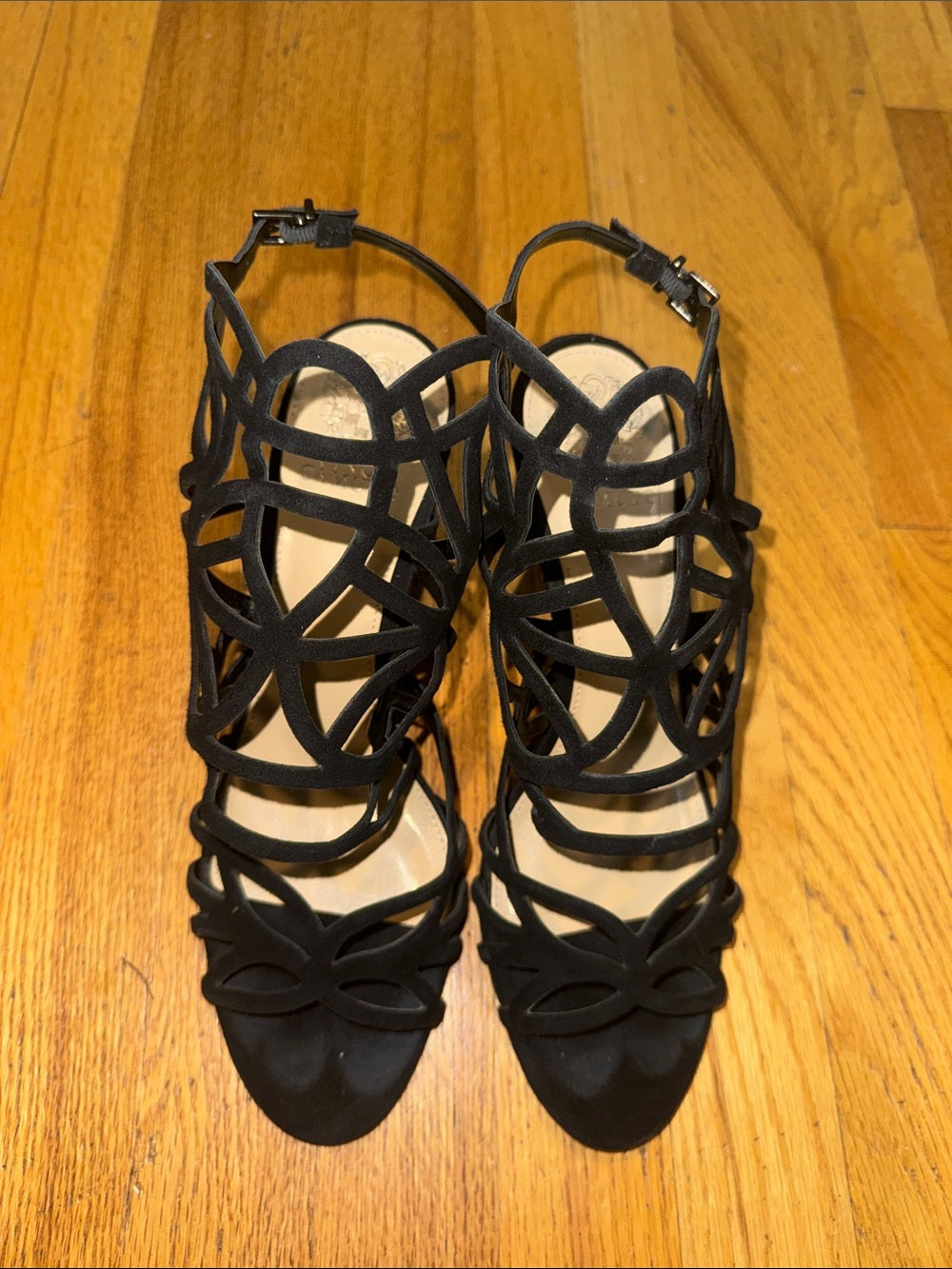 Vince Camuto Black Strappy Cage High-Heel Sandals - Women’s 10