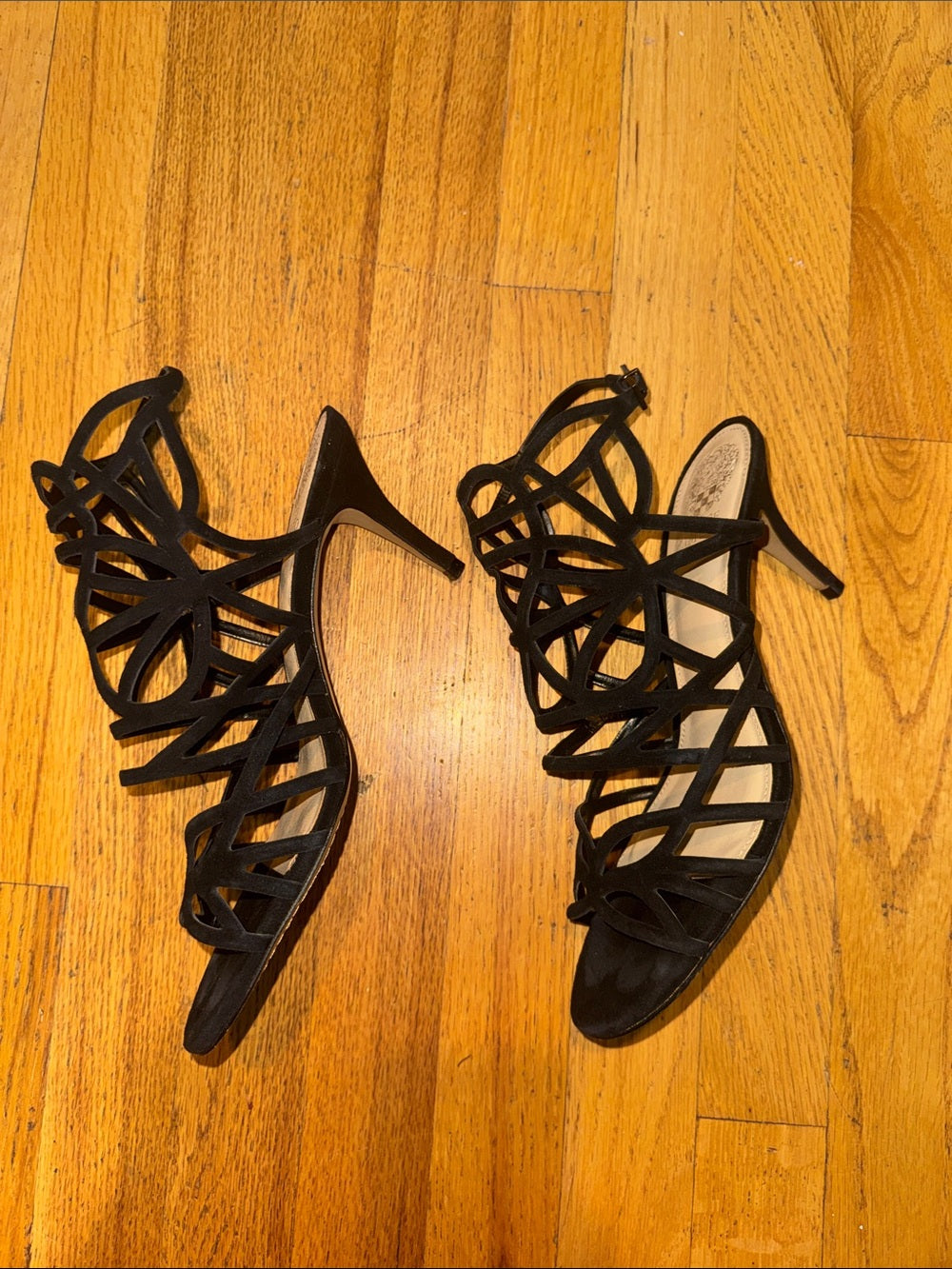 Vince Camuto Black Strappy Cage High-Heel Sandals - Women’s 10