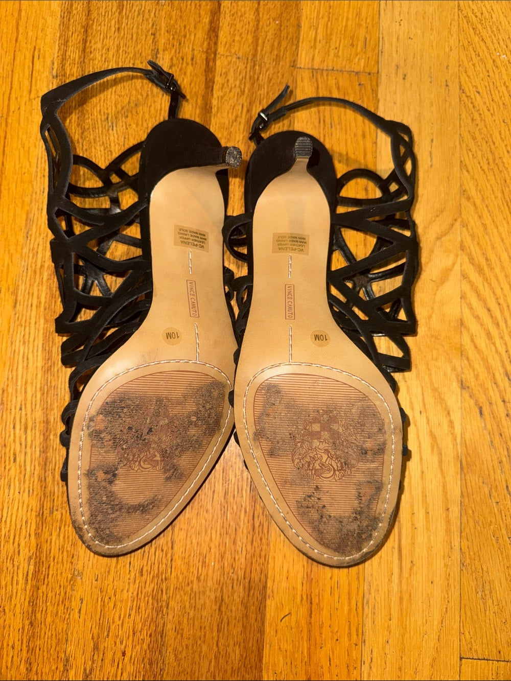 Vince Camuto Black Strappy Cage High-Heel Sandals - Women’s 10
