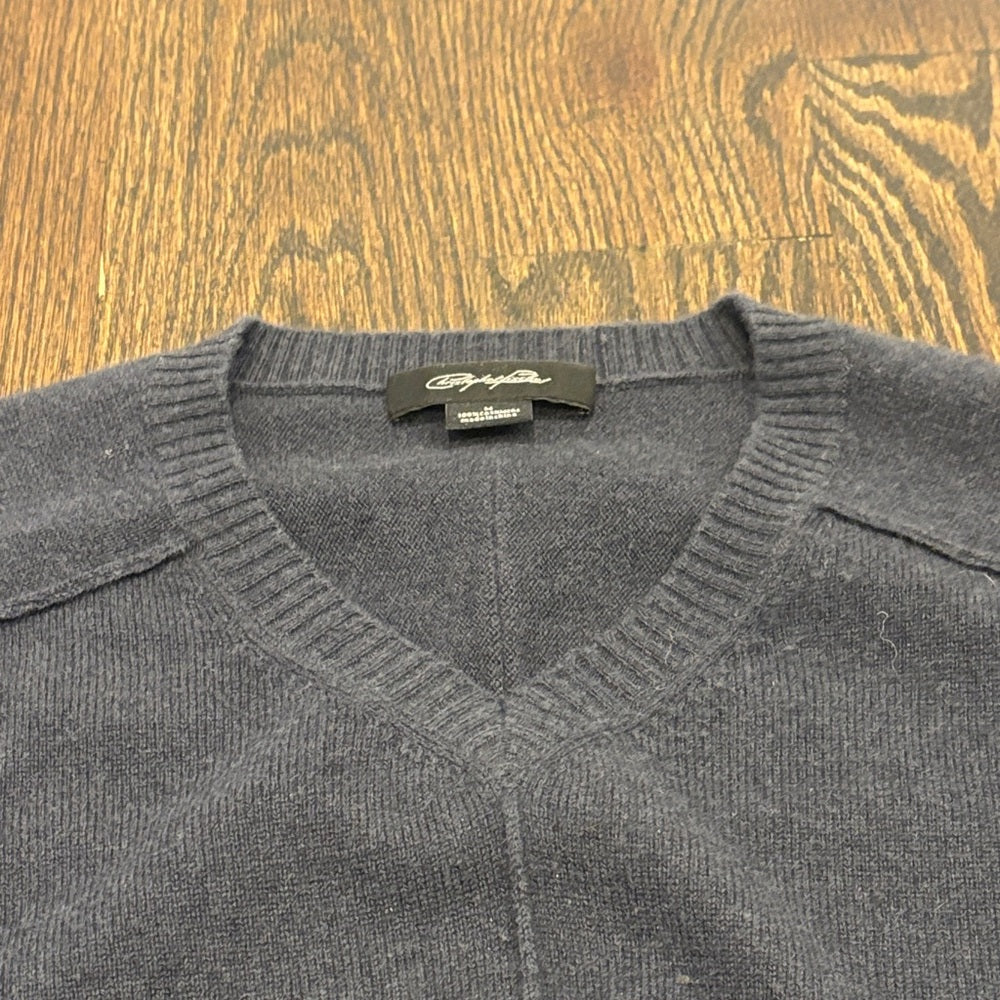 Christopher Fischer Men’s V-Neck Cashmere Sweater in Deep Blue Size Medium