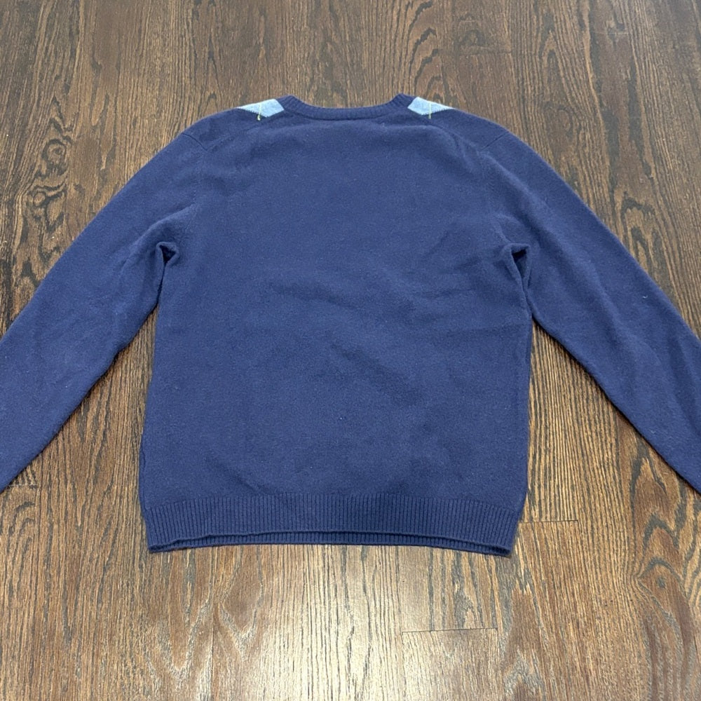 Christopher Fischer Men's Cashmere Navy Argyle V-Neck Sweater Size Medium