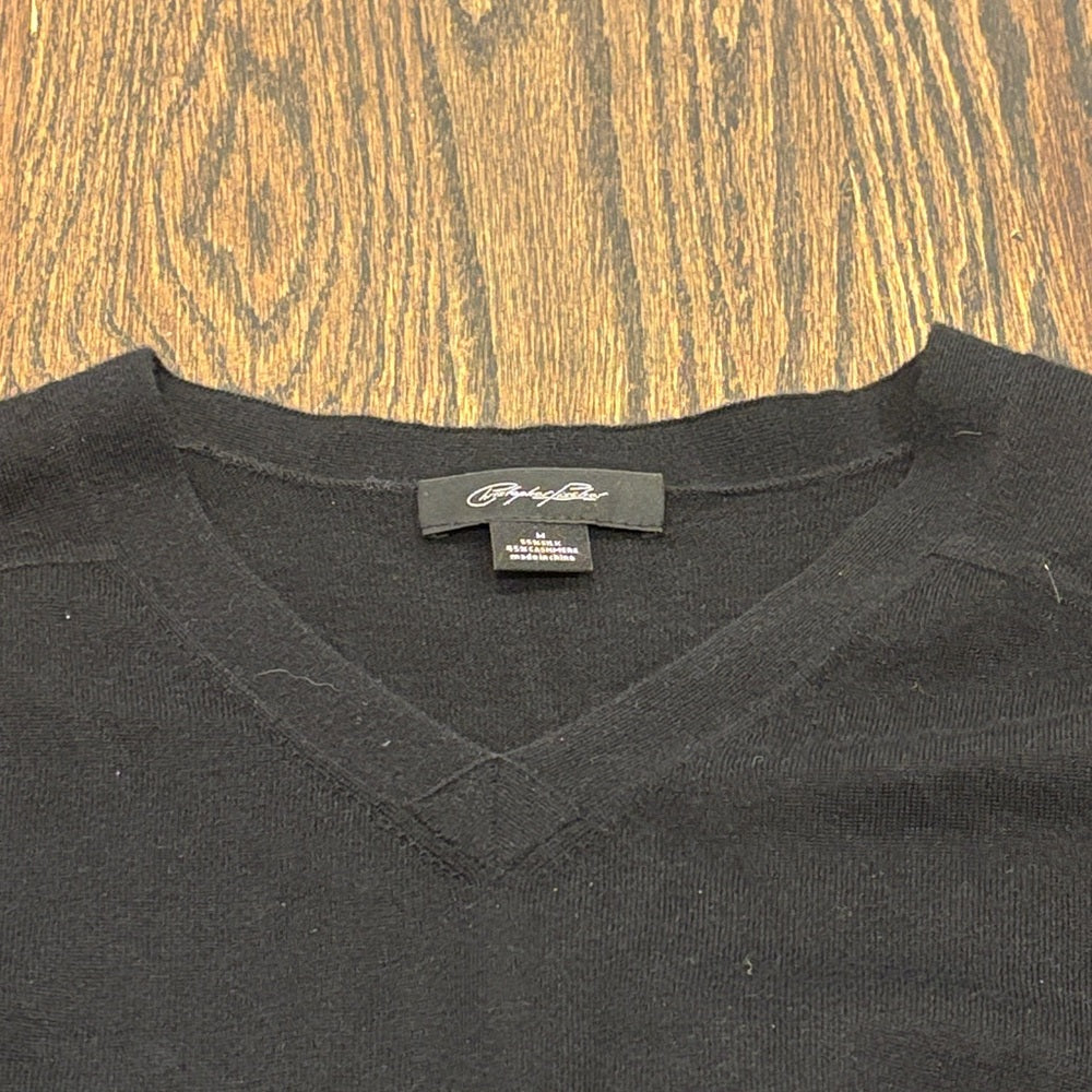 Christopher Fischer Men’s Elegant Black V-Neck Sweater Size Medium