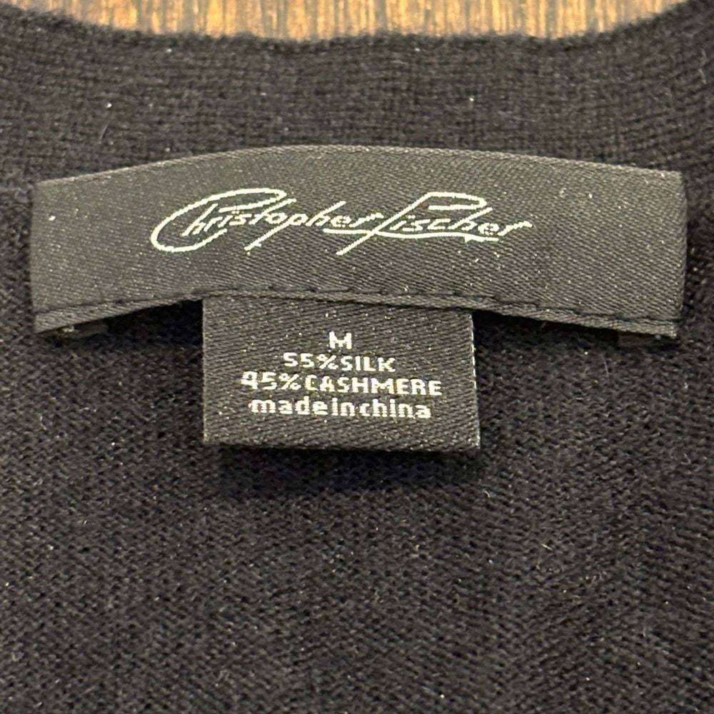 Christopher Fischer Men’s Elegant Black V-Neck Sweater Size Medium