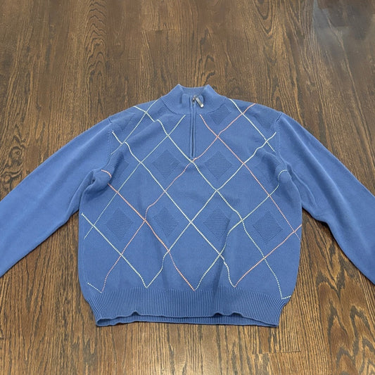 Hickey Freeman Men’s Blue Argyle Quarter Zip Sweater Size Medium