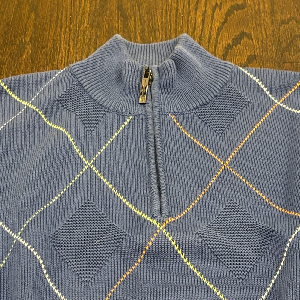 Hickey Freeman Men’s Blue Argyle Quarter Zip Sweater Size Medium
