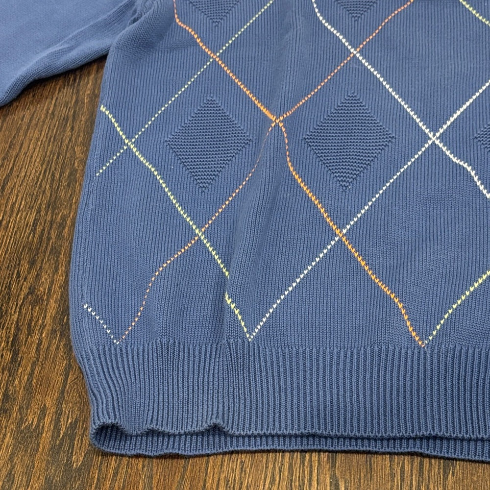 Hickey Freeman Men’s Blue Argyle Quarter Zip Sweater Size Medium