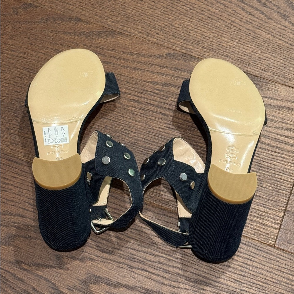 The Shoe Box Black Denim Studded Block Heel Sandals Size 39/9