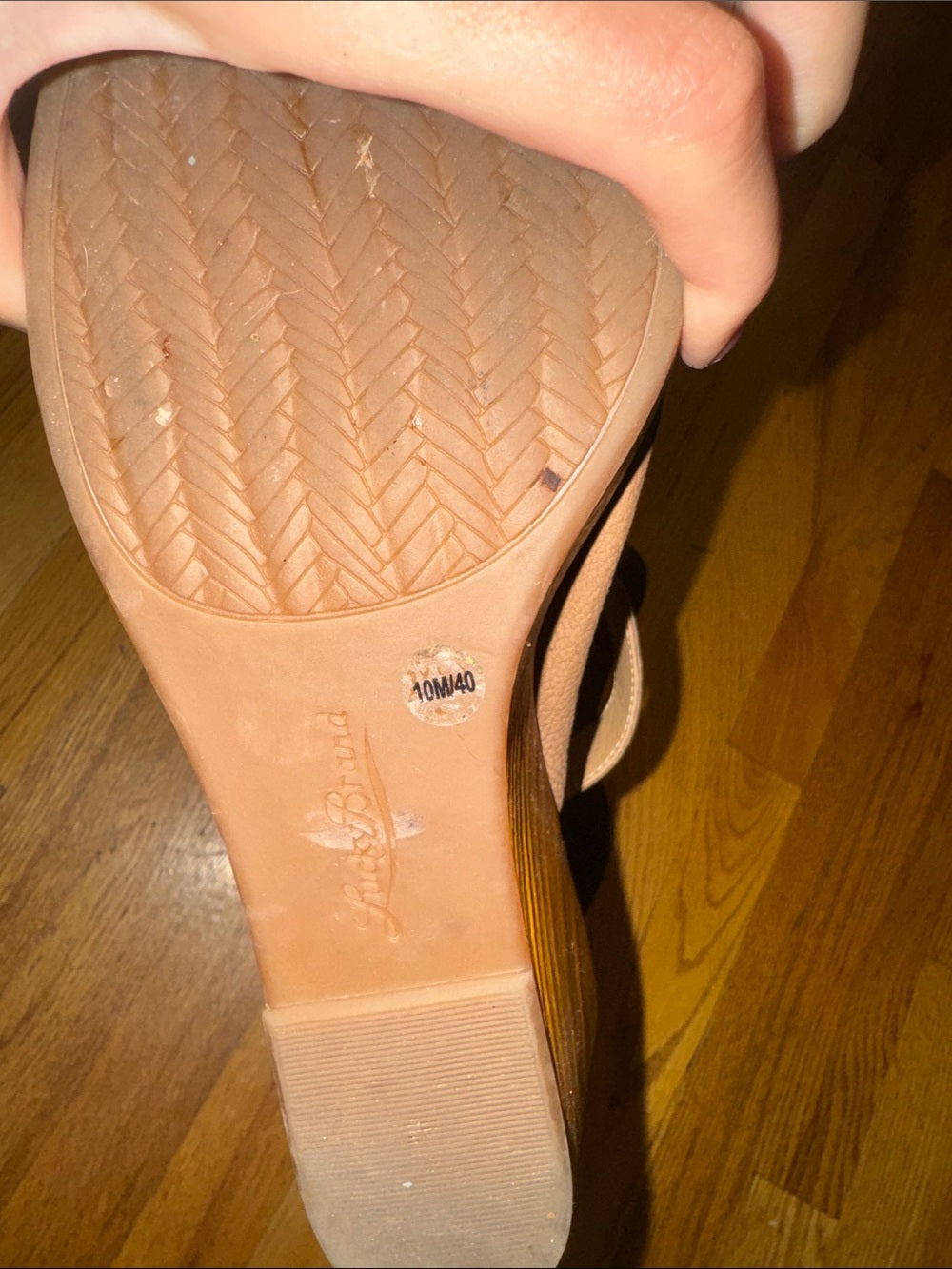 Lucky Brand Taupe Leather Open-Toe Wedge Sandals Women’s 10
