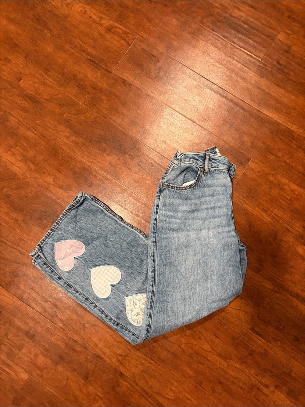 Abercrombie Girls Light Blue Women's Heart Patch Straight-Leg Jeans Size 13/14
