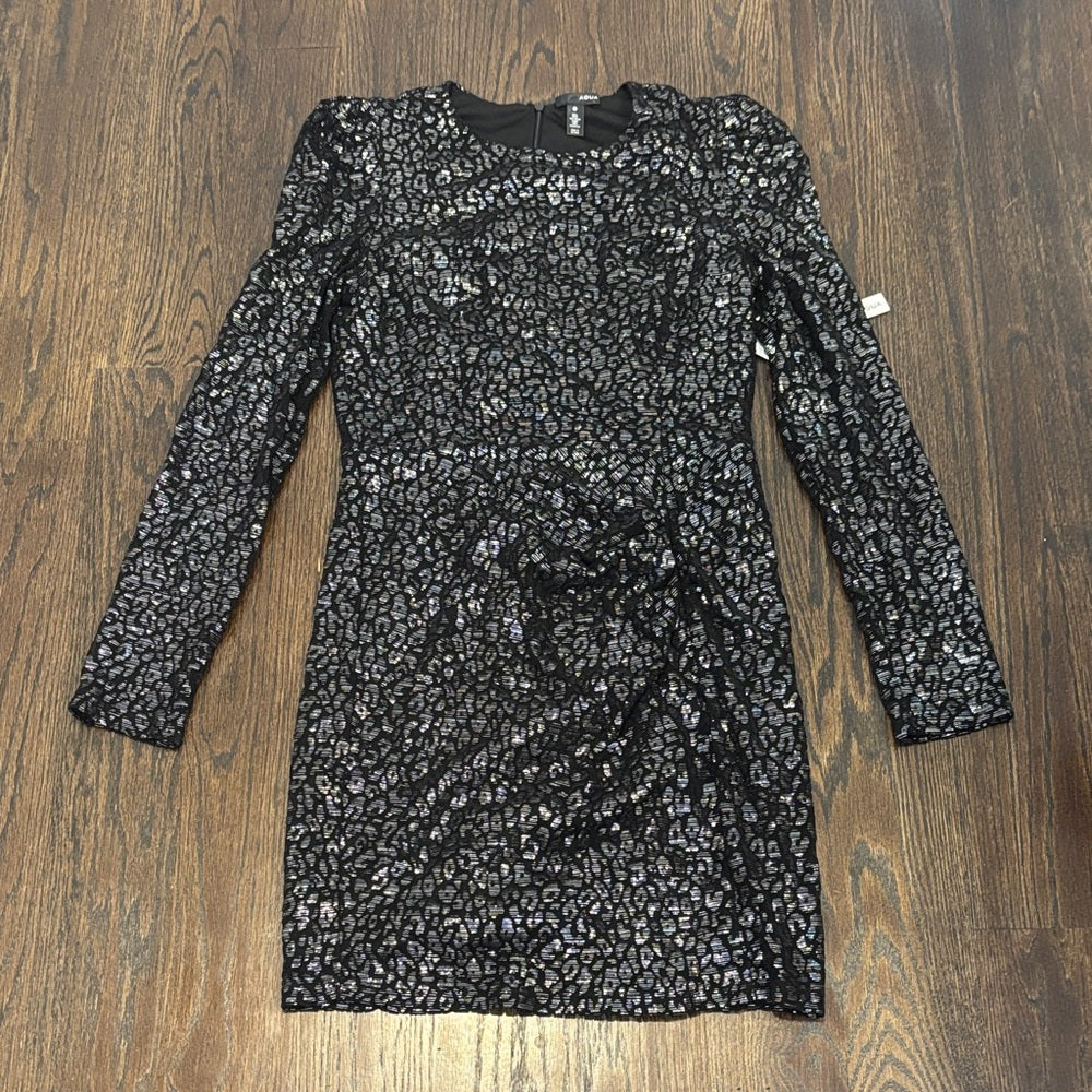NWT Aqua Women’s Black and Silver Long Sleeve Dress Size Medium