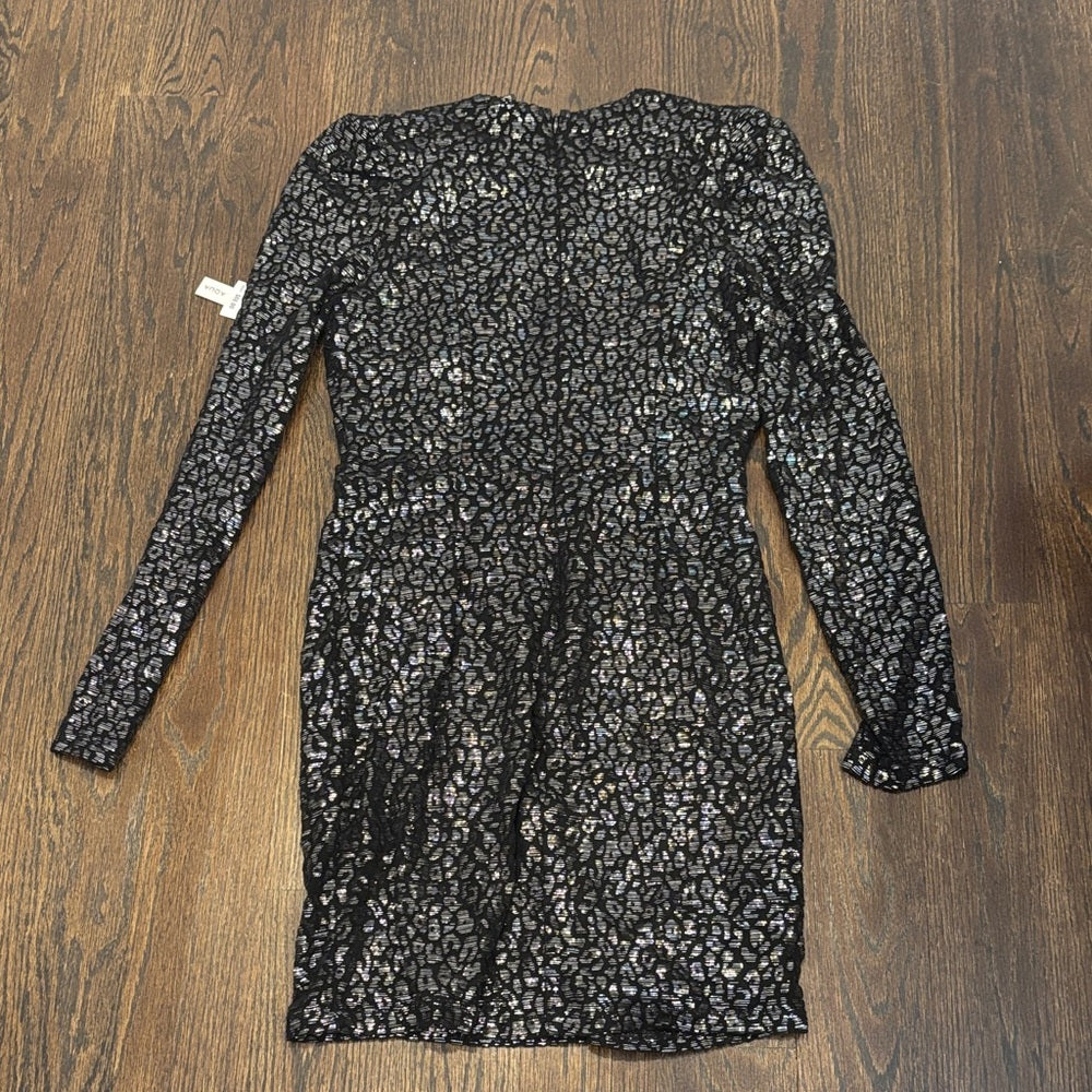 NWT Aqua Women’s Black and Silver Long Sleeve Dress Size Medium