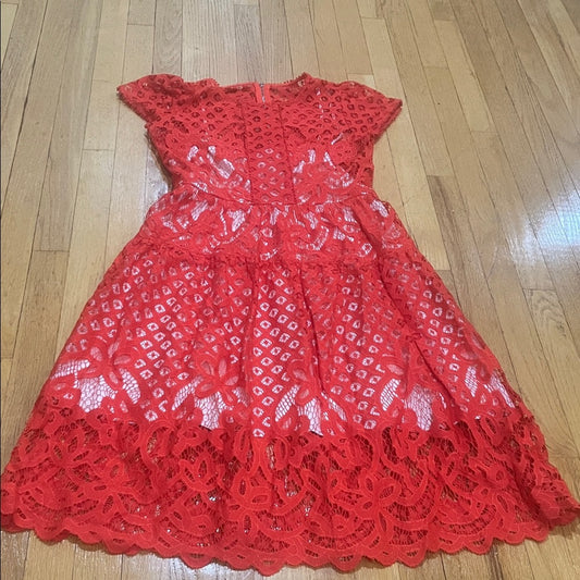 Parker Vibrant Red Lace Kids Dress Size Medium
