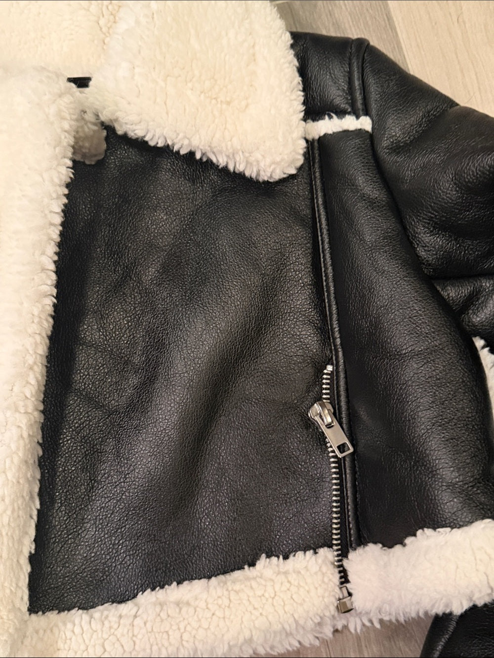 Fashion Nova Women’s Black Faux Leather Cropped Jacket - White Trim Size S