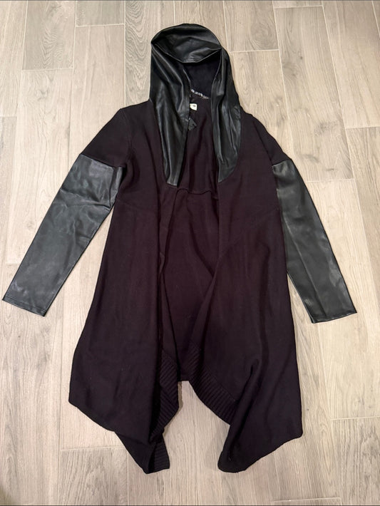 NWT Blank NYC Women’s Black Hooded Knit Cardigan with Leather Sleeves Size M