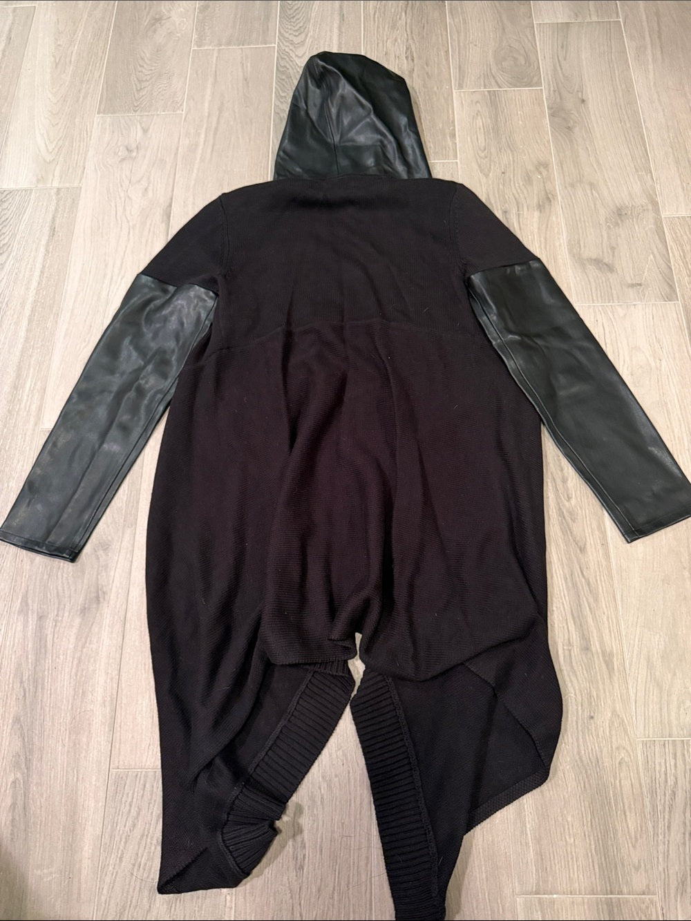 NWT Blank NYC Women’s Black Hooded Knit Cardigan with Leather Sleeves Size M