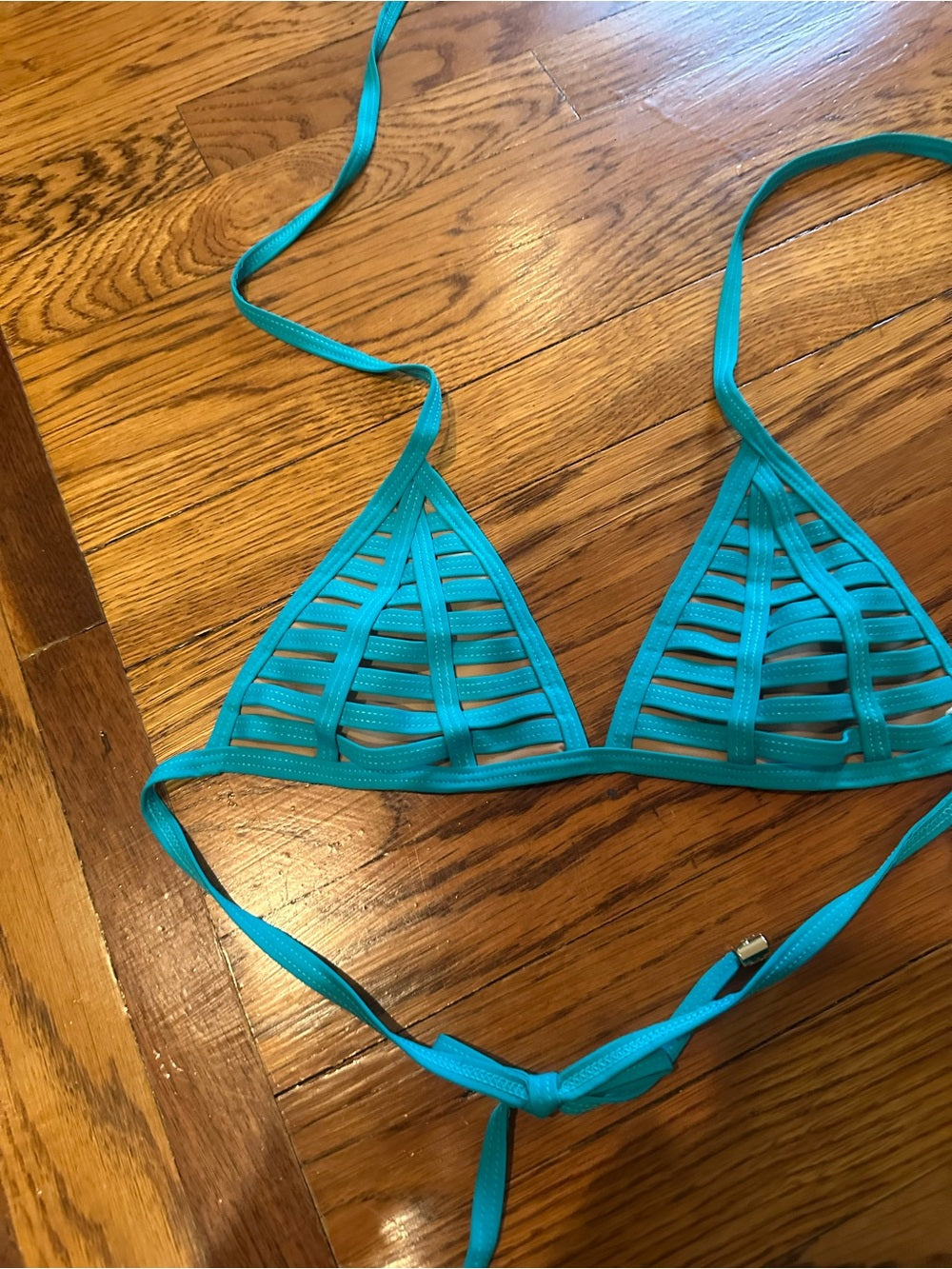 NWT Beach Bunny Bright Teal Ladder-Strip Triangle Bikini Top Small