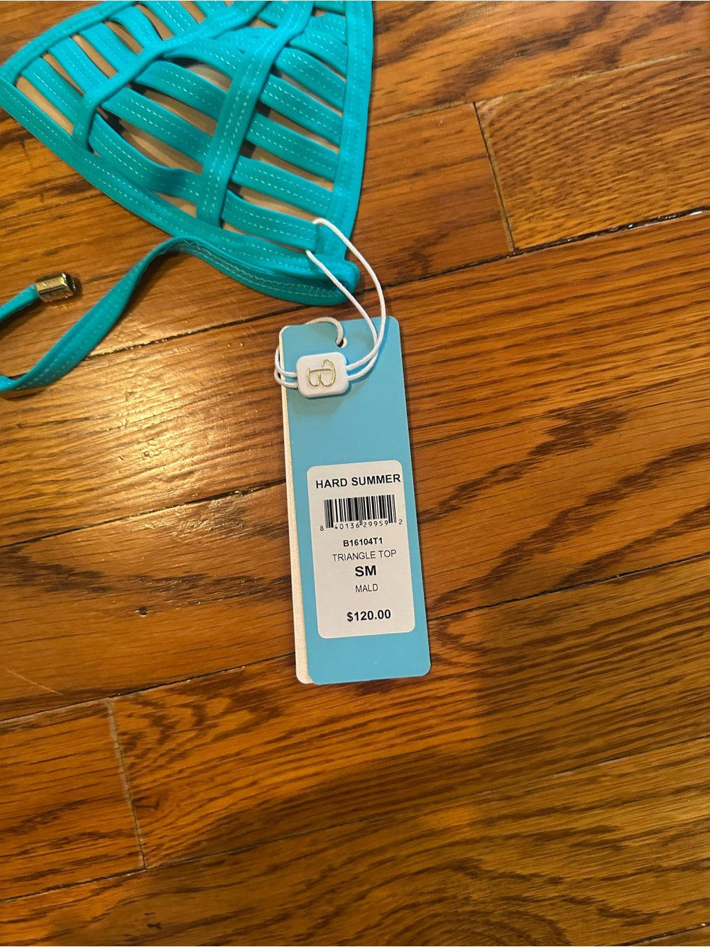 NWT Beach Bunny Bright Teal Ladder-Strip Triangle Bikini Top Small