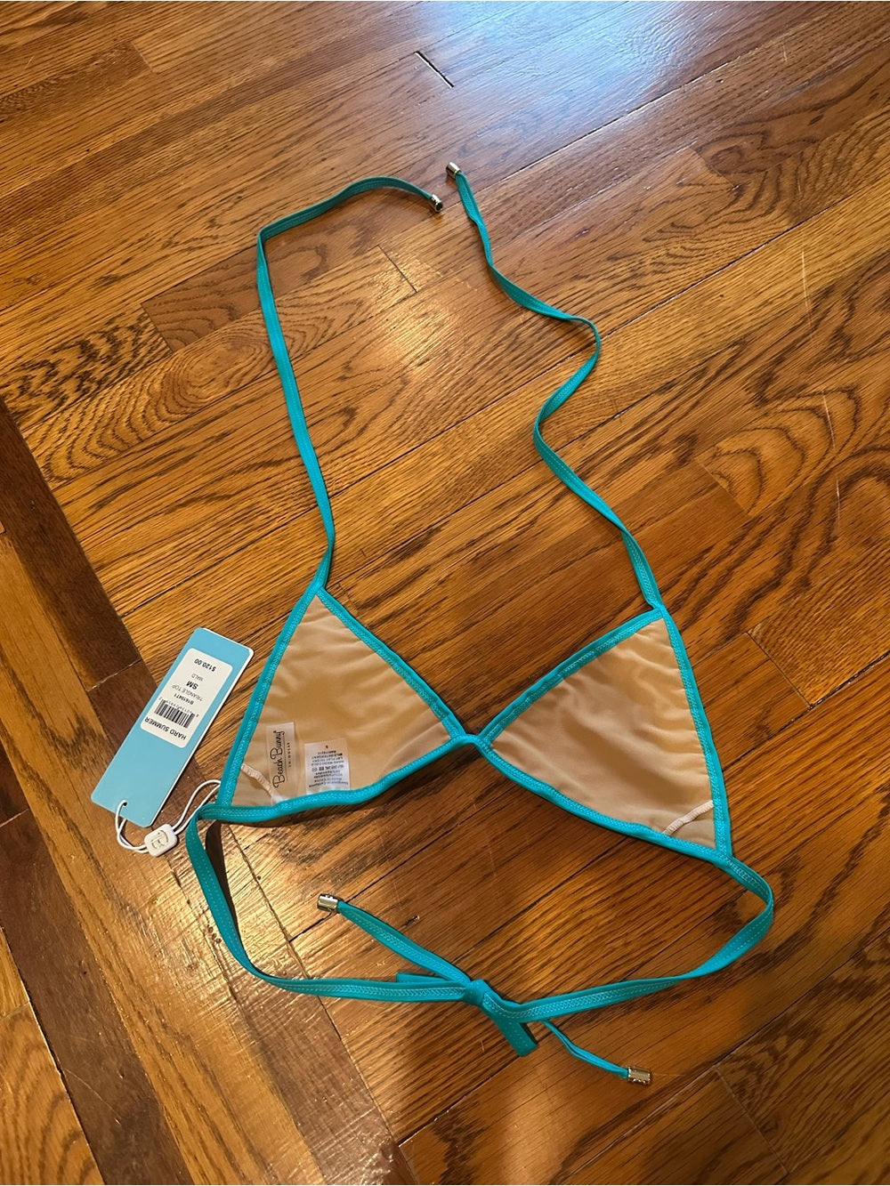 NWT Beach Bunny Bright Teal Ladder-Strip Triangle Bikini Top Small