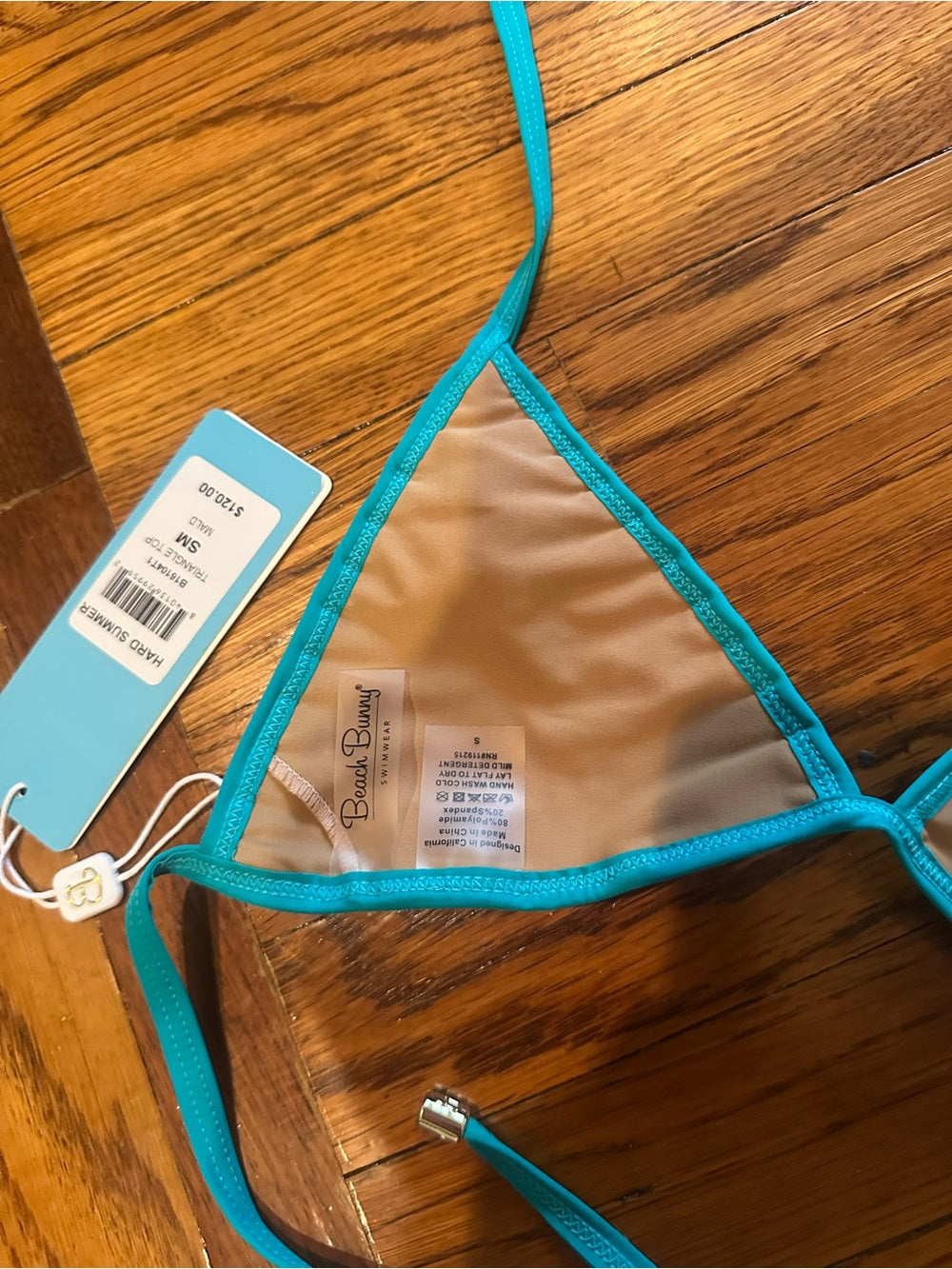 NWT Beach Bunny Bright Teal Ladder-Strip Triangle Bikini Top Small