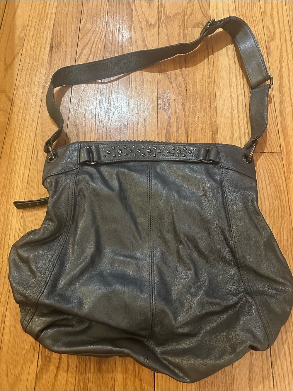 Banana Republic Grey Studded Leather Shoulder Bag