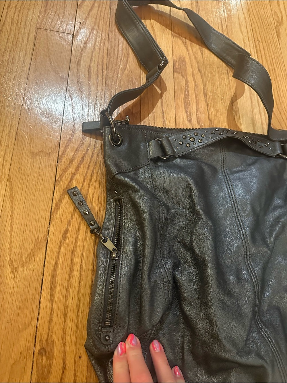 Banana Republic Grey Studded Leather Shoulder Bag