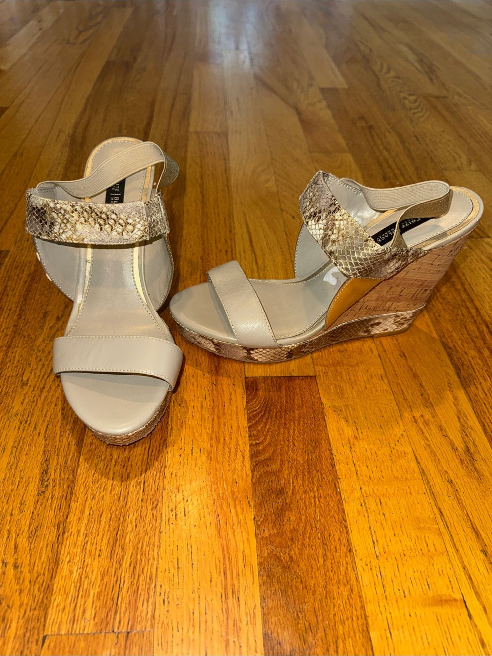 White House Black Market Women’s Wedge Sandals with Snake-Print Details Size 8.5