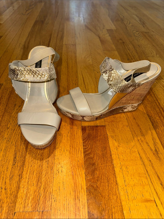 White House Black Market Women’s Wedge Sandals with Snake-Print Details Size 8.5