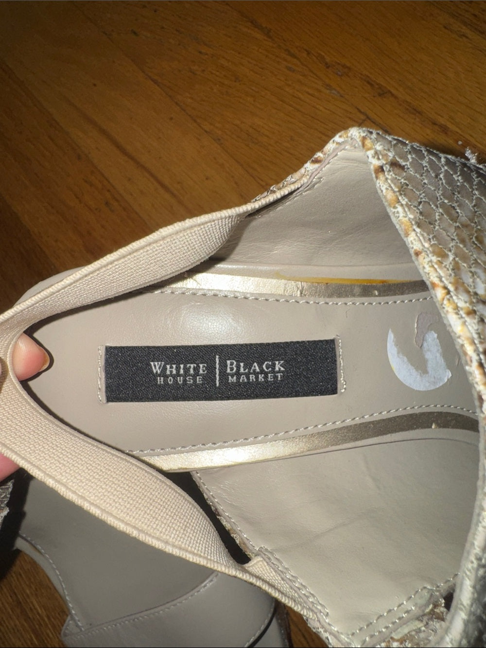 White House Black Market Women’s Wedge Sandals with Snake-Print Details Size 8.5