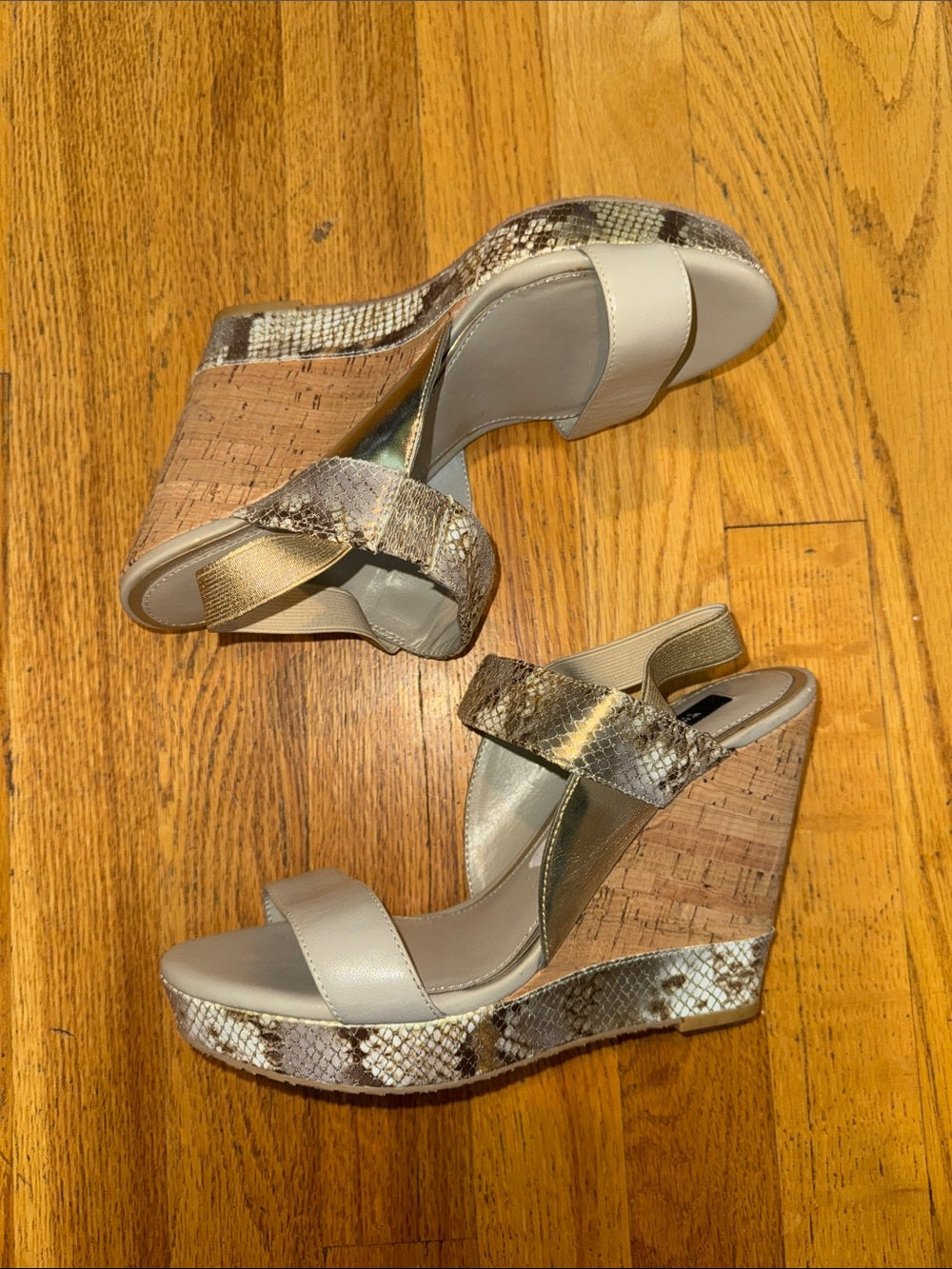 White House Black Market Women’s Wedge Sandals with Snake-Print Details Size 8.5