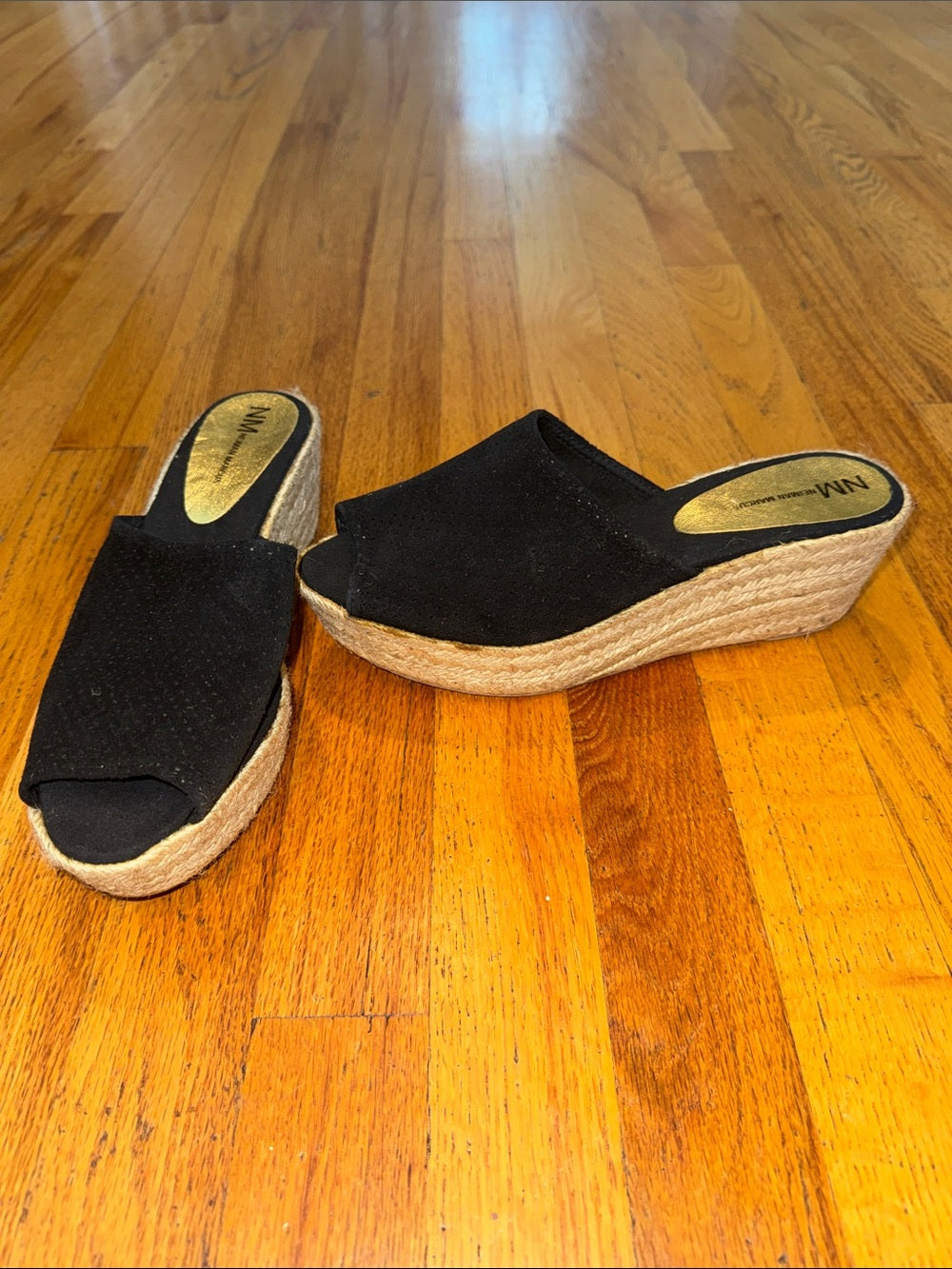 Neiman Marcus Canvas Black Espadrille Wedge Slide Sandals Women’s 8.5