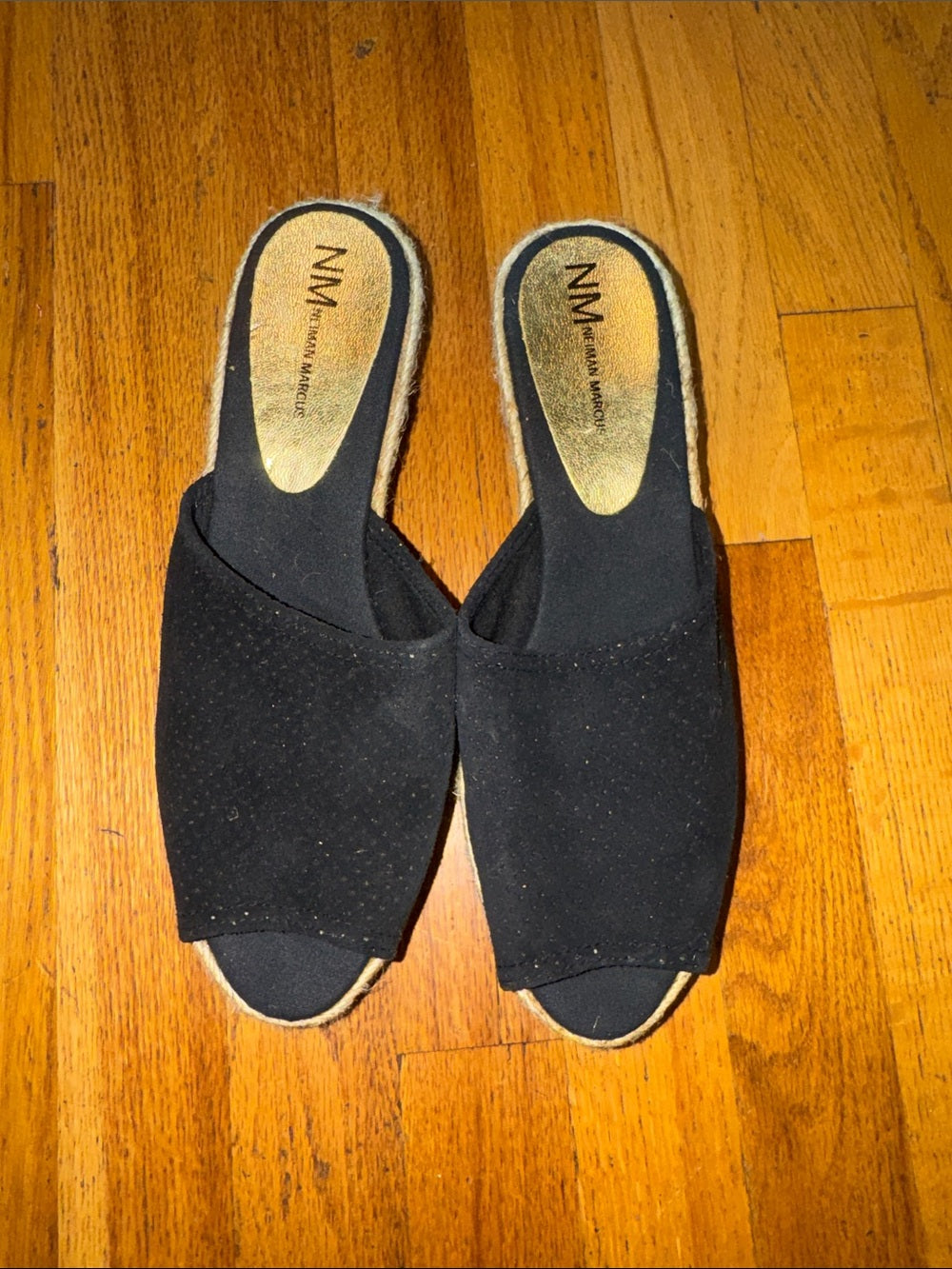 Neiman Marcus Canvas Black Espadrille Wedge Slide Sandals Women’s 8.5