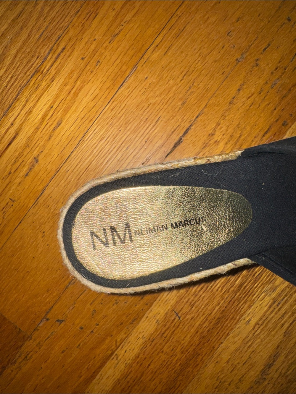 Neiman Marcus Canvas Black Espadrille Wedge Slide Sandals Women’s 8.5