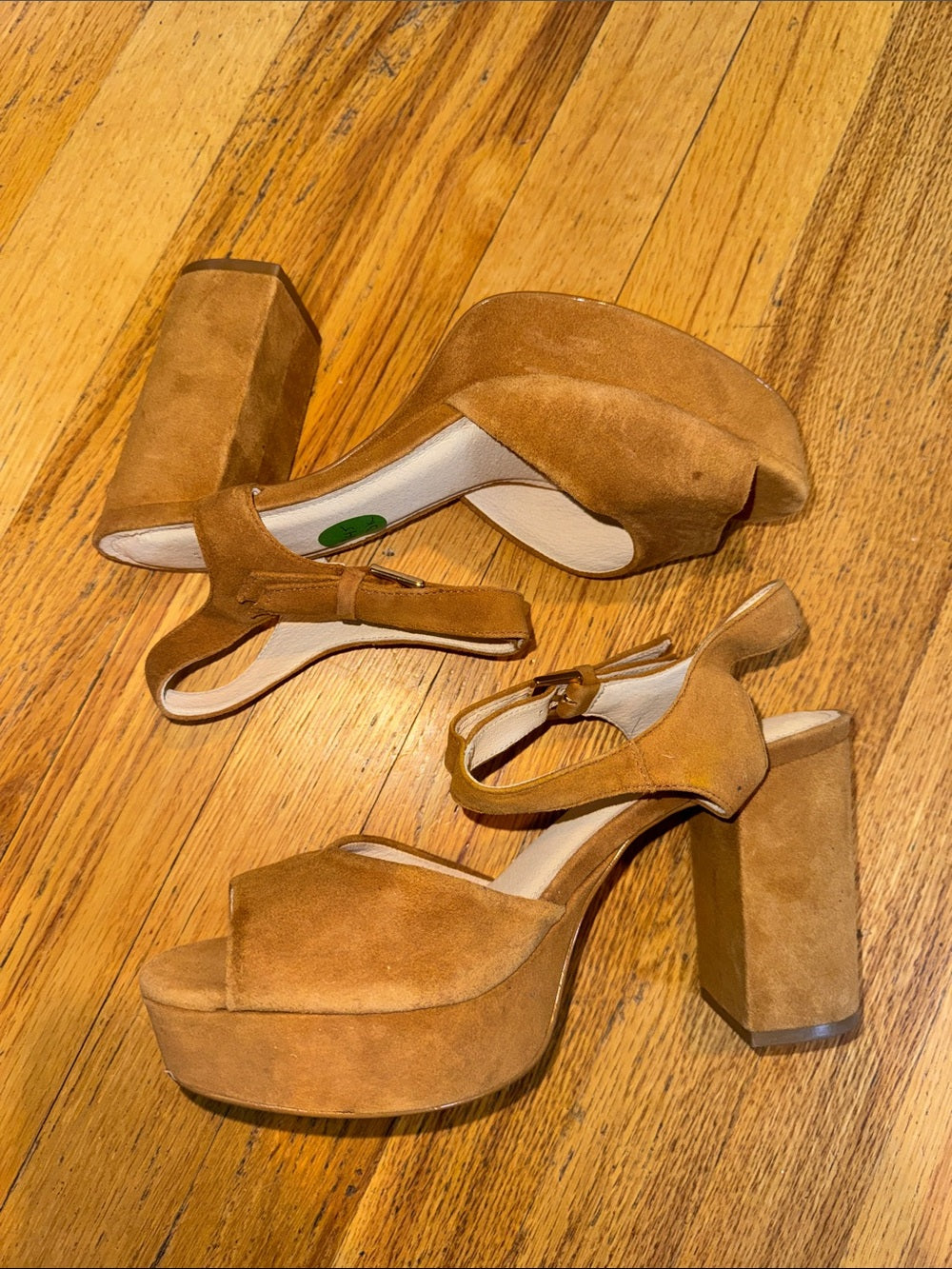 Barney’s New York Women's Suede Tan Platform Block Heel Sandals Size 9