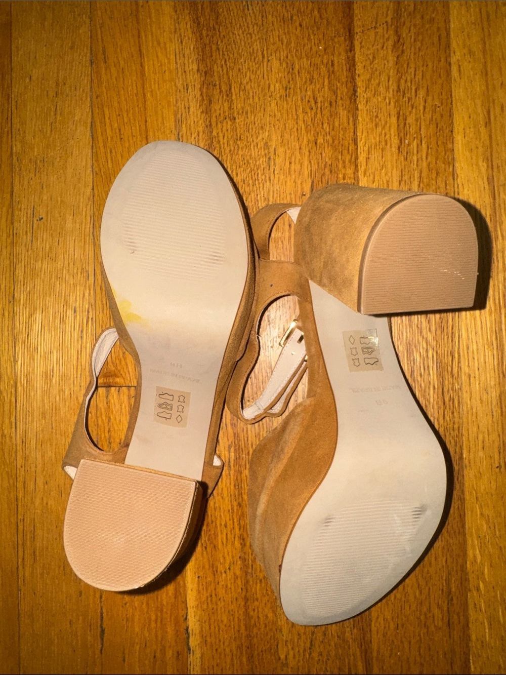 Barney’s New York Women's Suede Tan Platform Block Heel Sandals Size 9