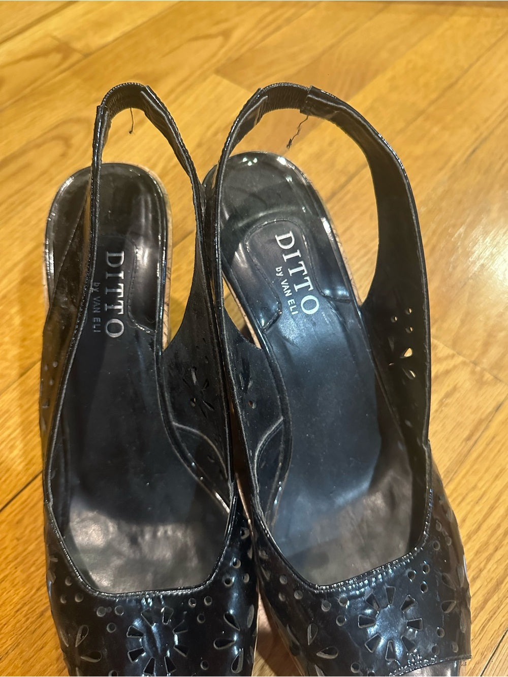 Ditto Van Eli Black Cork Wedge Slingback Sandals Size 10