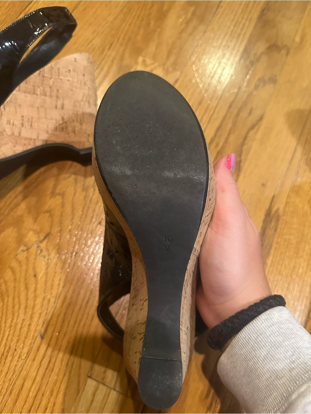 Ditto Van Eli Black Cork Wedge Slingback Sandals Size 10
